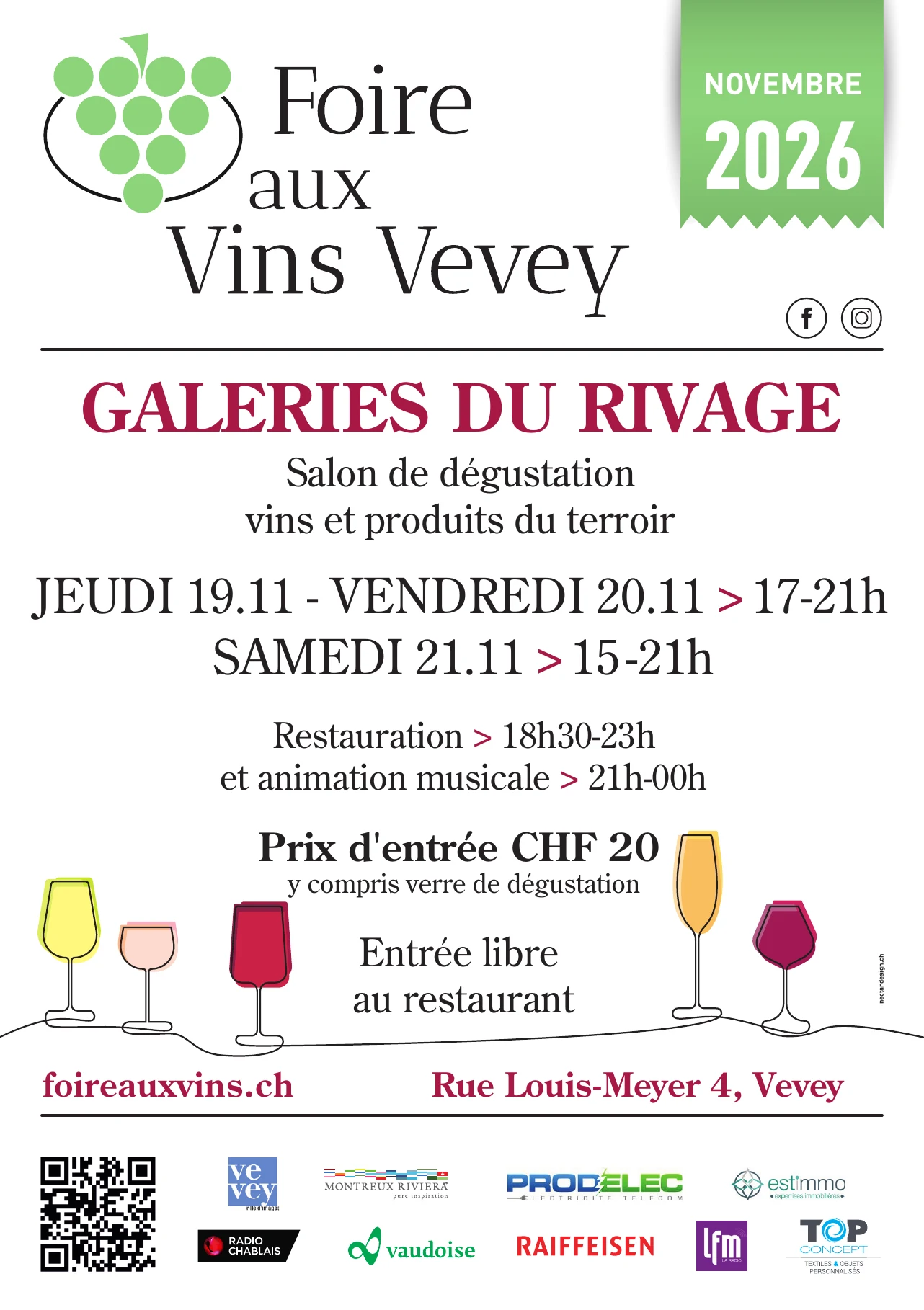 Affiche de la Foire aux Vins de Vevey, du 19 au 21 novembre 2026